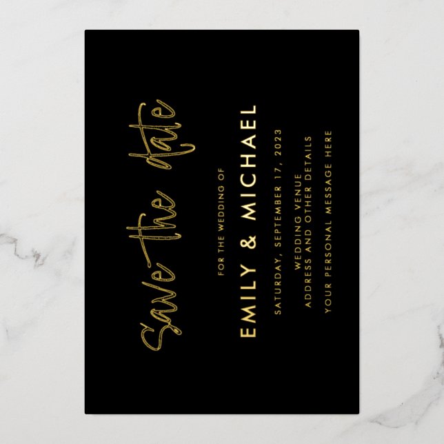 Élégant Faire-part de Mariage à Feuille d'Or (Recto)