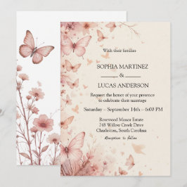 Élégant Faire-part de mariage à papillon floral