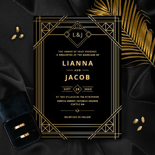 Elégant Faire-part de mariage Art Déco Or Noir