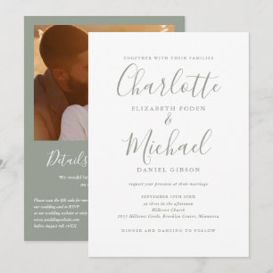Élégant faire-part de mariage avec code QR en vert