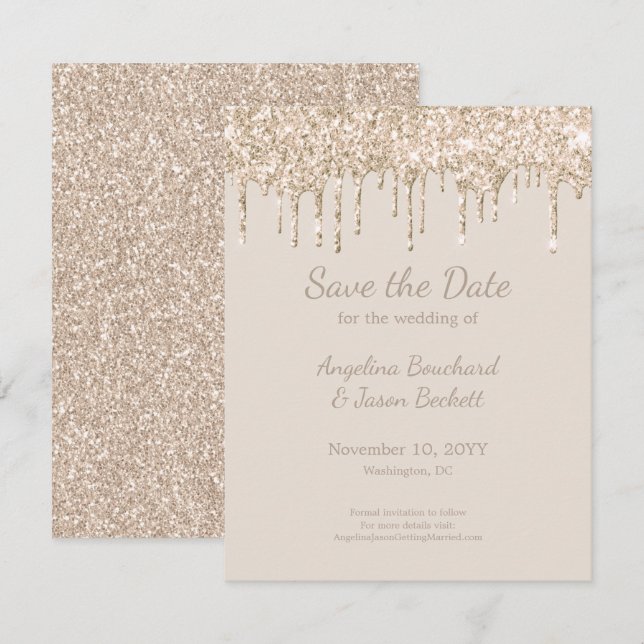 Élégant faire-part de mariage avec paillettes de C (Devant / Derrière)