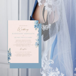 Élégant Faire-part de mariage Bleu & Bleu
