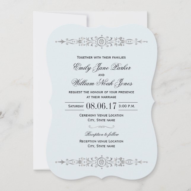 Elégant Faire-part de mariage bleu foncé (Devant)