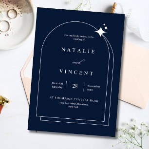 Élégant Faire-Part de Mariage Bleu Nuit Voûte Céle