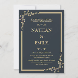 Élégant Faire-part de mariage charbon et or