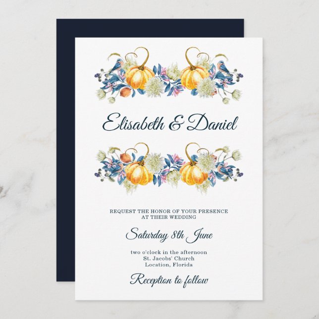 Élégant Faire-part de mariage Citrouille Automne (Devant / Derrière)