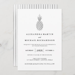 Élégant Faire-part de mariage d'ananas en argent