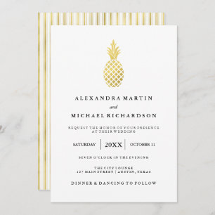 Élégant Faire-part de mariage d'ananas en or
