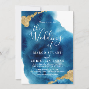 Elégant Faire-part de mariage d'aquarelle bleu et 