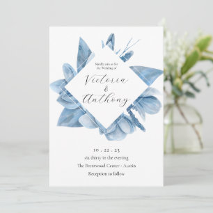 Elégant Faire-part de mariage d'aquarelle bleu-flo