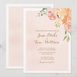 Elégant faire-part de mariage d'aquarelle fleur pê
