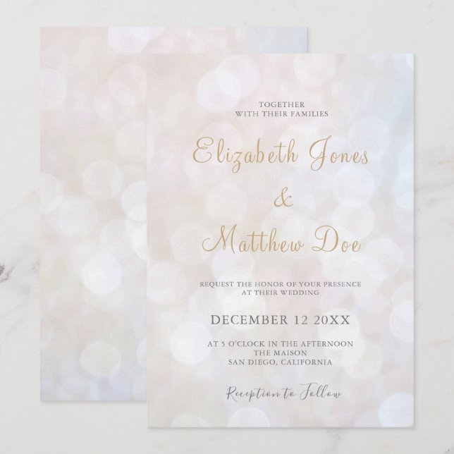 Élégant Faire-part de mariage de Champagne Sparkly (Devant / Derrière)