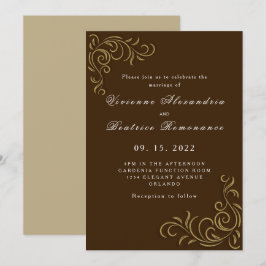Élégant faire-part de mariage de défilement d'or r