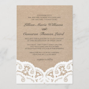Élégant Faire-part de mariage de dentelle Burlap