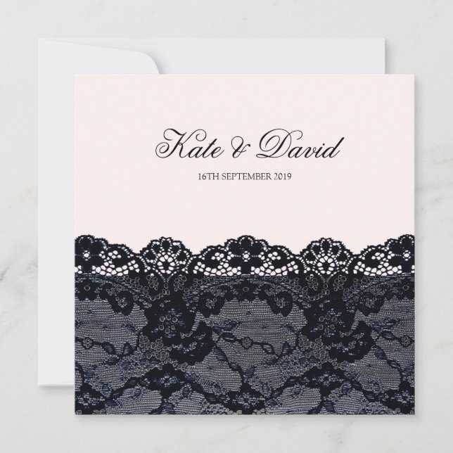Élégant Faire-part de mariage de dentelle noire Vi (Devant)