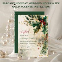 Élégant Faire-Part de Mariage de Fêtes Holly & Ivy