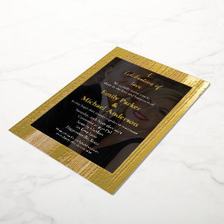 Élégant faire-part de mariage de feuille d'or