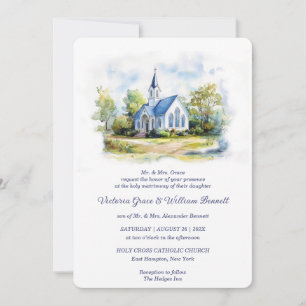 Élégant Faire-part de mariage de l'église aquarell