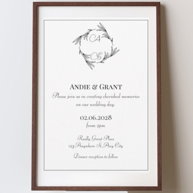 Élégant Faire-part de mariage de monogramme noir (Créateur téléchargé)