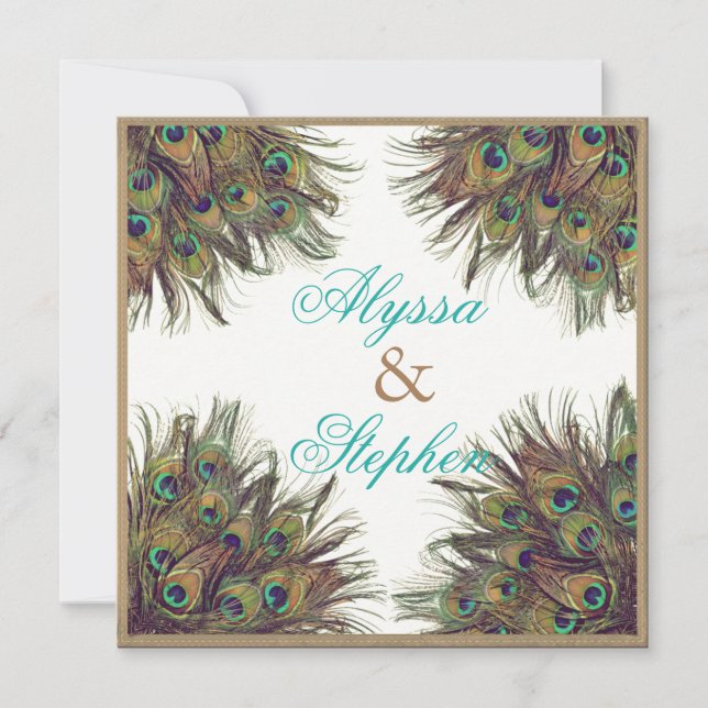 Élégant Faire-part de mariage de plumes de paon 2 (Devant)