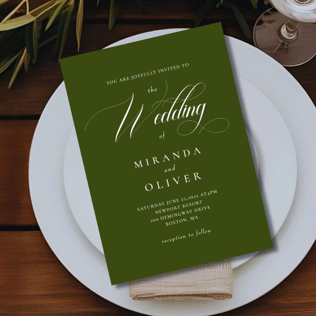 Élégant Faire-part de mariage de script vert olive (Créateur téléchargé)
