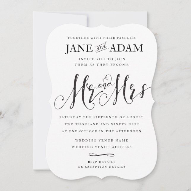 Élégant Faire-part de mariage de typographie M & M (Devant)