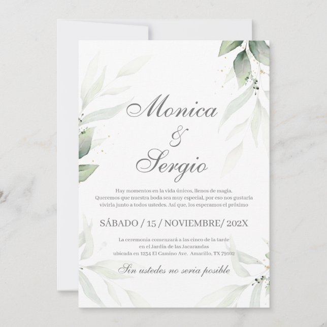 Elégant Faire-part de mariage de verdure en espagn (Devant)