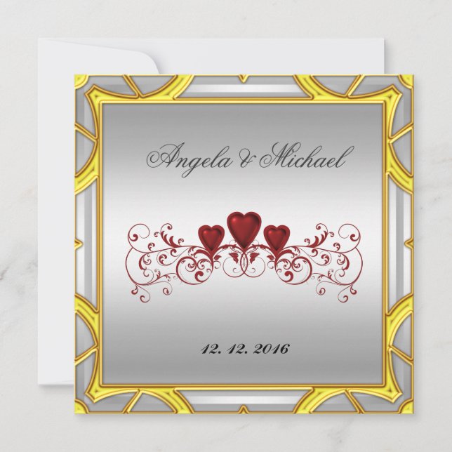 Élégant Faire-part de mariage des Coeurs rouges bl (Devant)