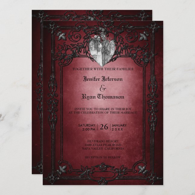 Élégant faire-part de mariage d'halloween gothique (Devant / Derrière)