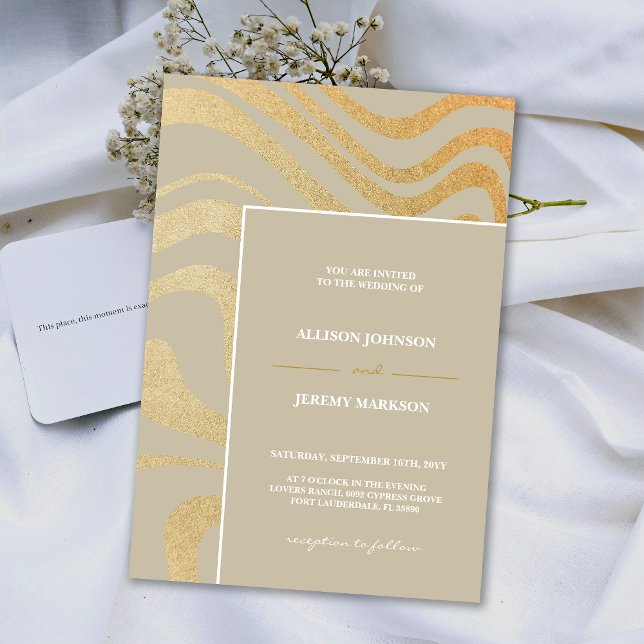 Élégant Faire-part de mariage d'or au Champagne mo (Elegant Modern Champagne Gold Wedding Invitation)