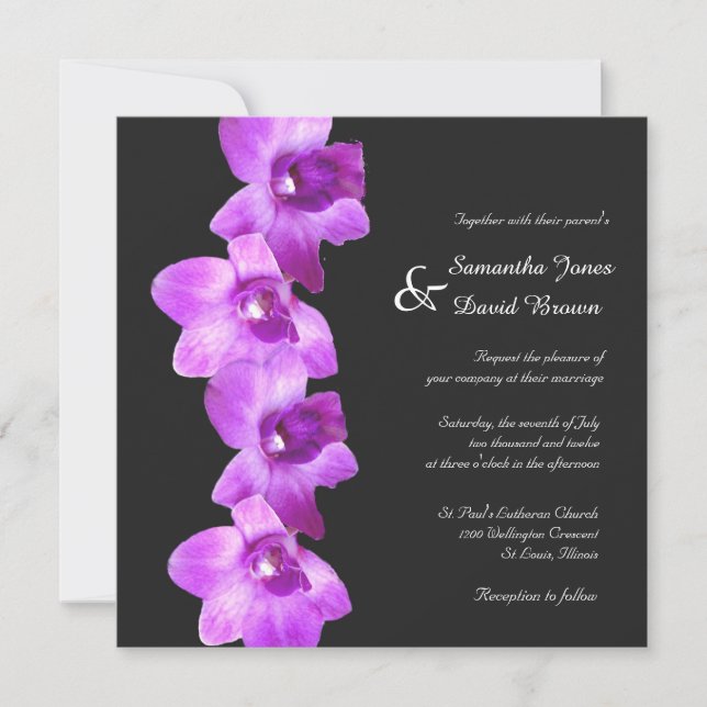 Élégant Faire-part de mariage d'orchidées violette (Devant)