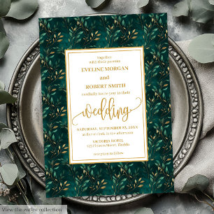 Élégant Faire-part de mariage Emerald Gold Eucalyp