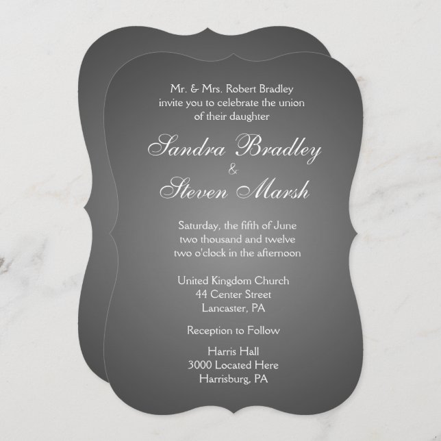 Élégant Faire-part de mariage en argent foncé 5 po (Devant / Derrière)