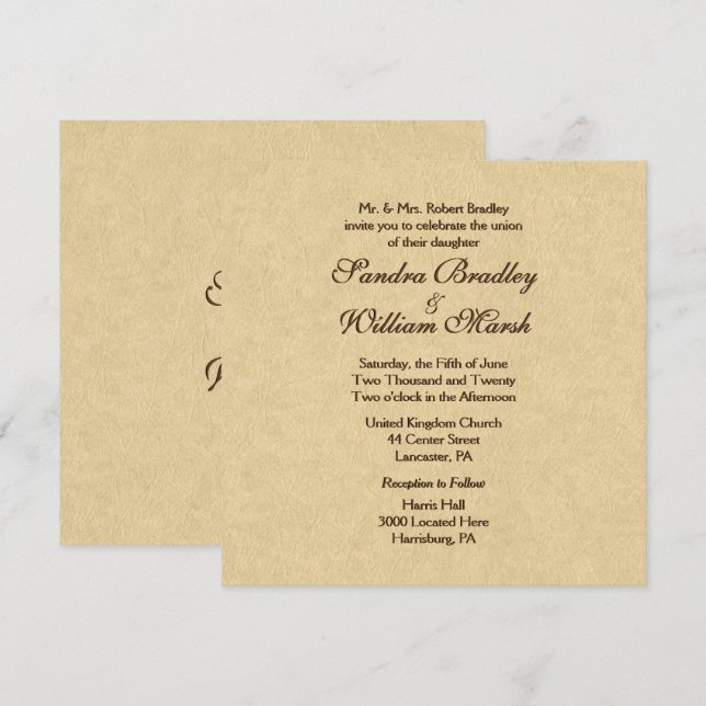 Élégant Faire-part de mariage en cuir (Devant / Derrière)