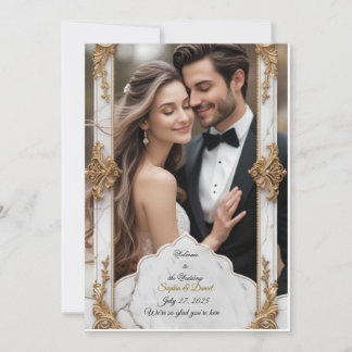 Elégant Faire-part de mariage en marbre et or