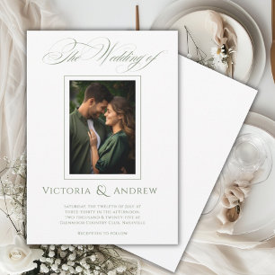 Élégant Faire-part de mariage et photo vert et bla
