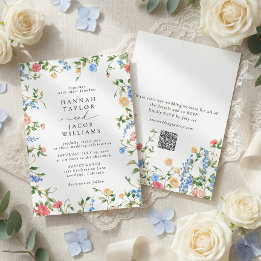 Élégant Faire-Part de Mariage Été Code QR RSVP Fle