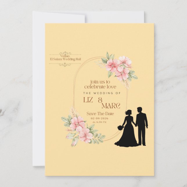 Élégant Faire-part de mariage Floral (Devant)