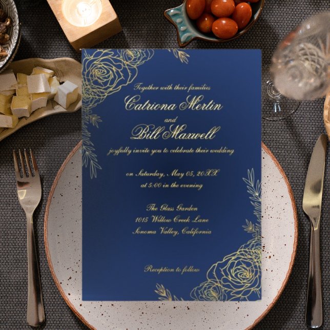 Élégant Faire-part de mariage floral à huile d'or (Créateur téléchargé)