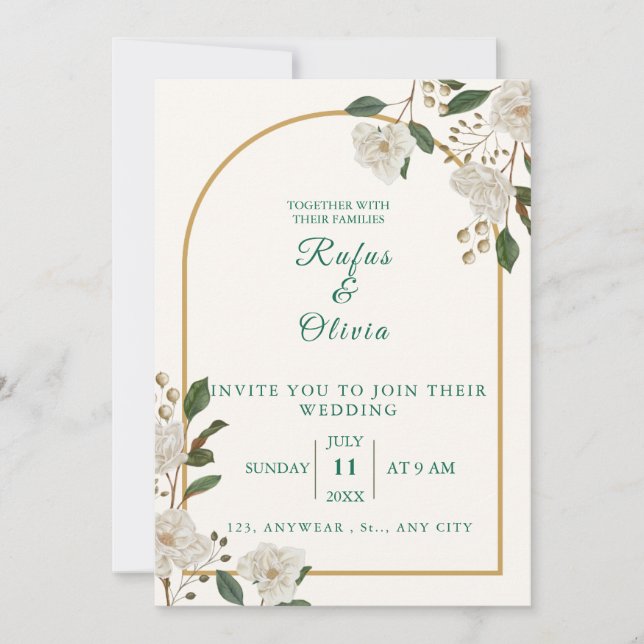 Élégant Faire-part de mariage Floral Arc | rustiqu (Devant)
