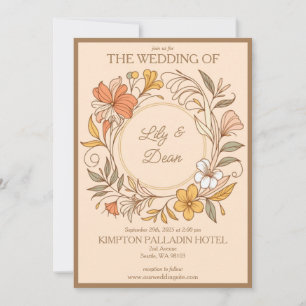 Élégant Faire-part de mariage Floral Art Nouveau