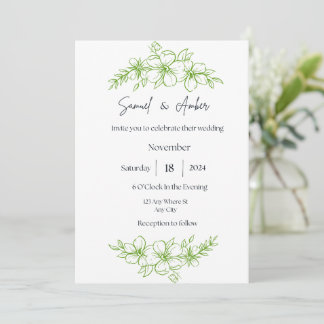 Élégant Faire-part de mariage floral blanc et vert