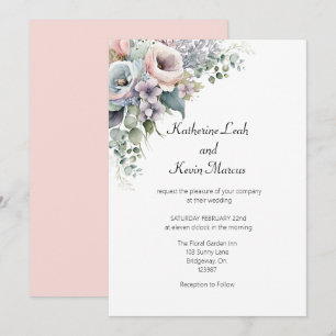 Élégant Faire-part de mariage floral blanc rose