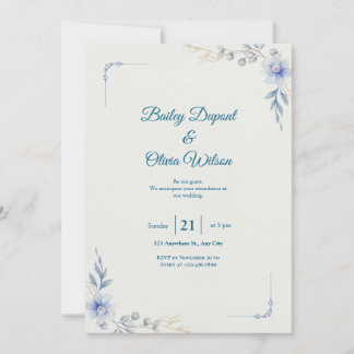 Élégant Faire-part de mariage Floral Bleu