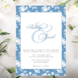 Élégant Faire-part de mariage Floral Bleu