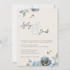 Élégant Faire-part de mariage Floral Bleu