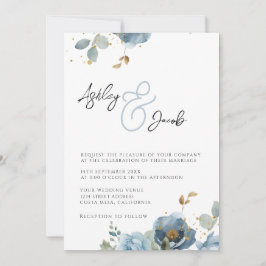 Élégant Faire-part de mariage Floral Bleu