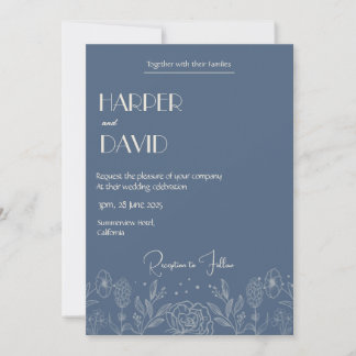 Élégant Faire-part de mariage Floral Bleu