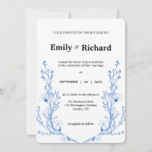 Elégant Faire-part de mariage Floral Bleu | Bo mod
