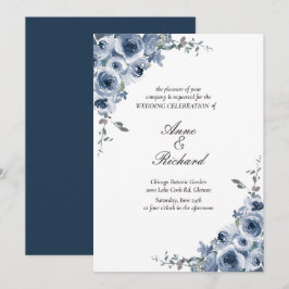 Elégant Faire-part de mariage Floral bleu Dusty